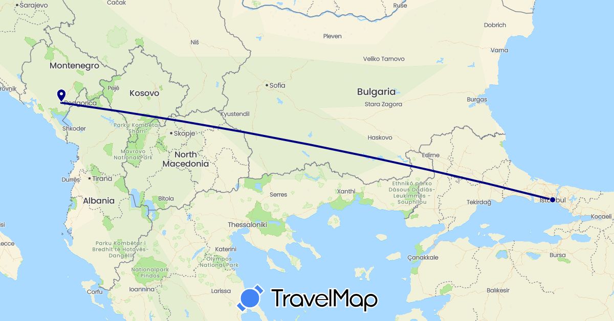 TravelMap itinerary: driving in Montenegro, Turkey (Asia, Europe)